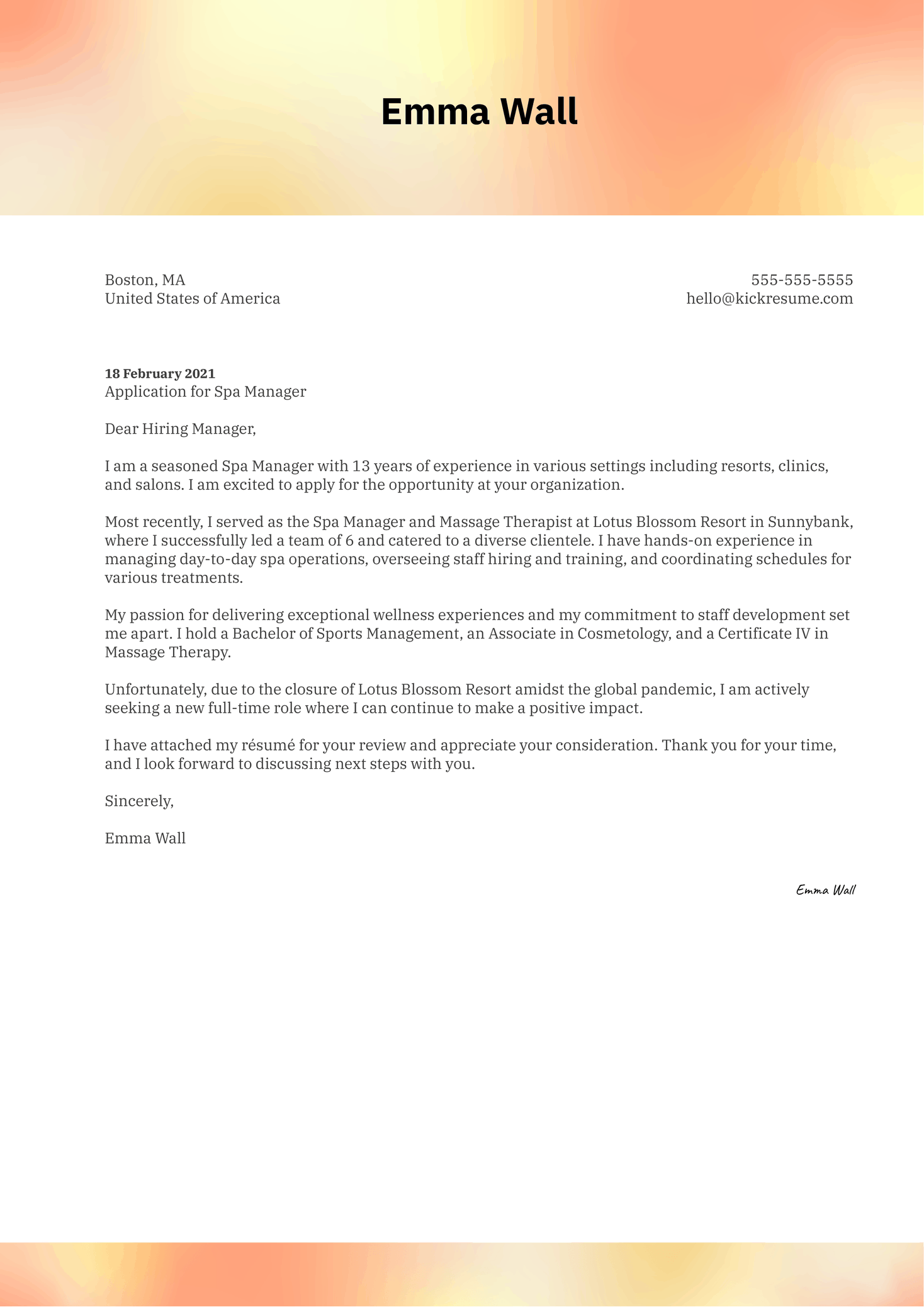 spa-manager-job-application-form-template