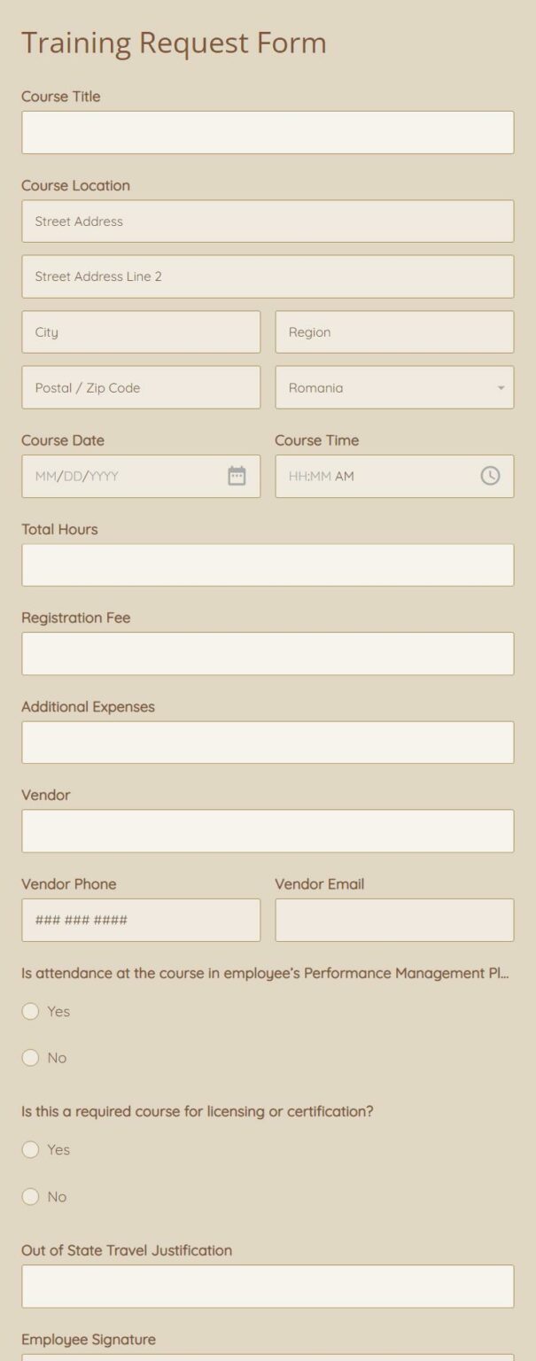 Staff Training Application Form Template