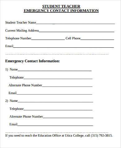 student-contact-information-form-template