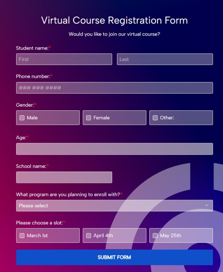 student-course-registration-form-template