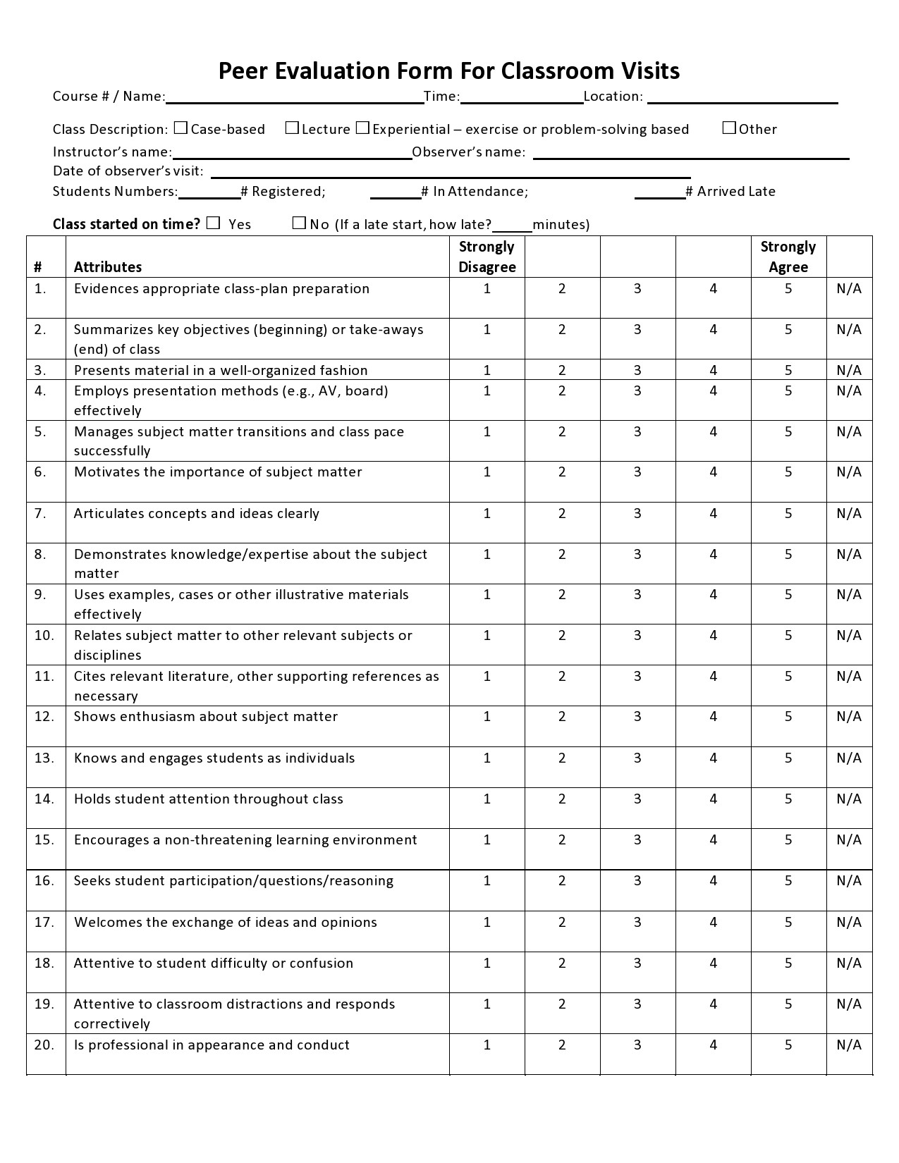student-peer-review-form-template