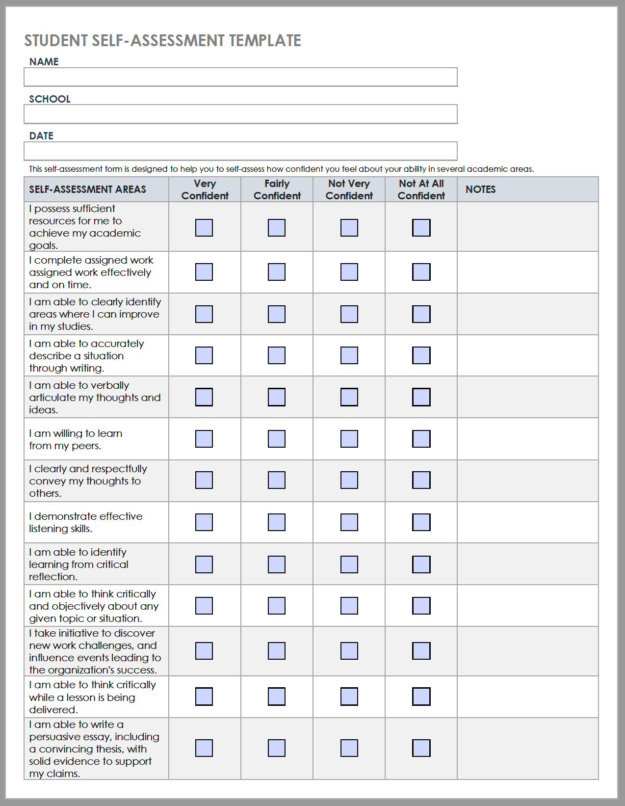 student-self-evaluation-form-template