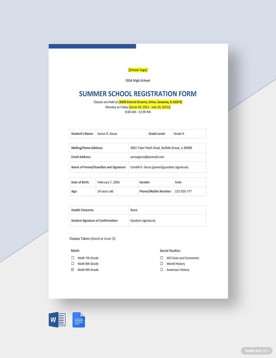 summer-school-registration-form-template