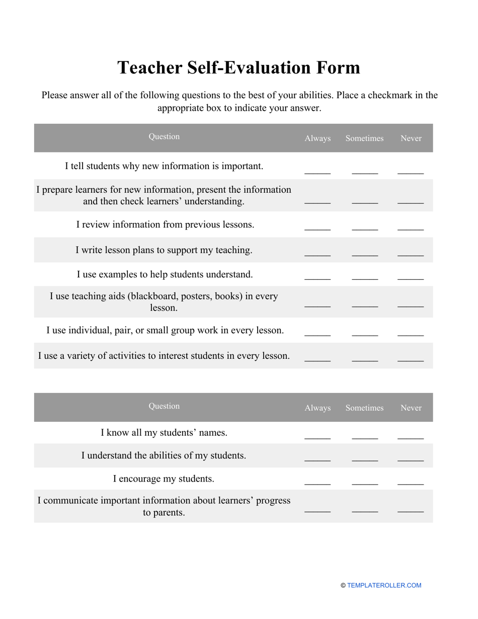 teacher-self-evaluation-form-template