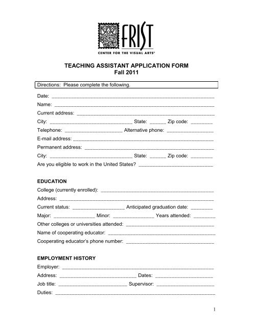 teaching-assistant-application-form-template